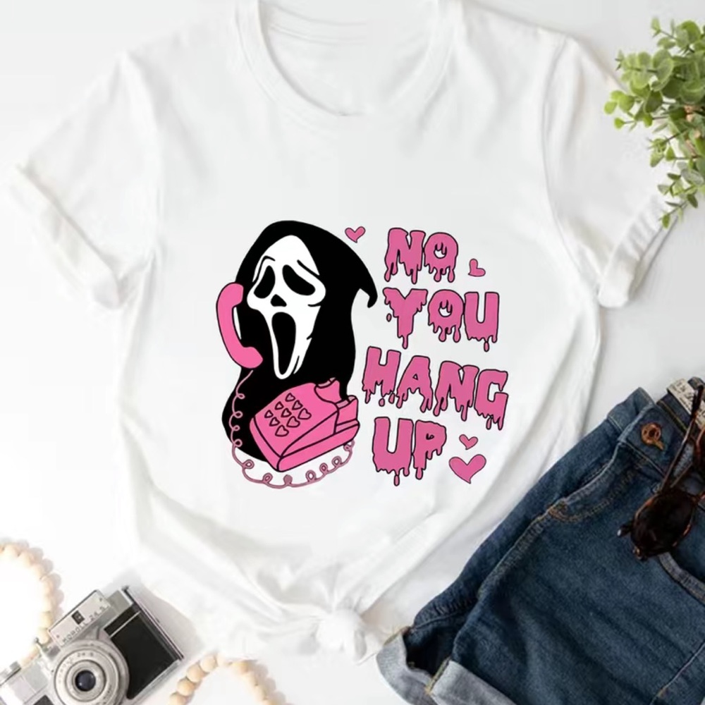 🔴 CLEARANCE 👻 NWT “NO YOU HANG UP” SCREAM GHOST FACE HALLOWEEN TSHIRT Women’s L - Picture 1 of 4